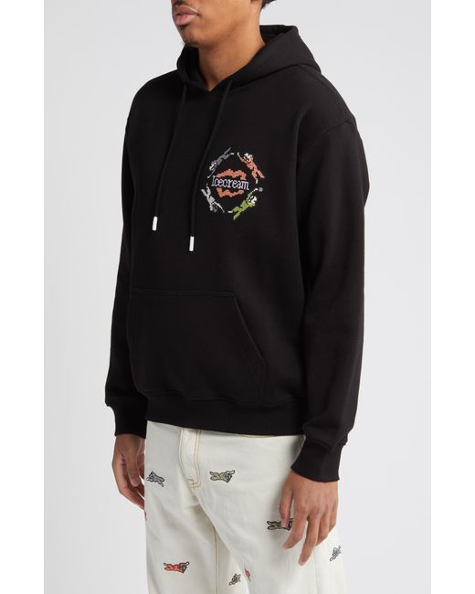 ICECREAM Black Embroidered Cotton Graphic Hoodie for men