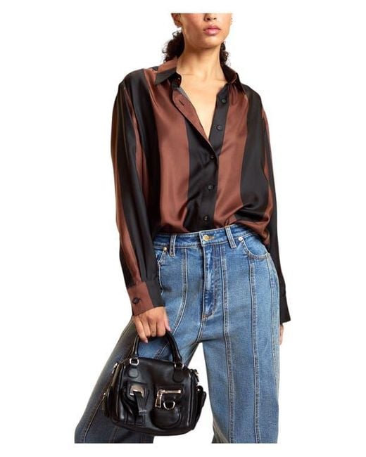 Cynthia Rowley Blue Silk Stripes Button-Up Shirt