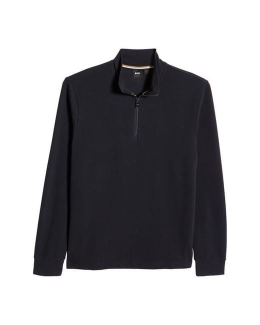 Boss Blue Sidney Ottoman Knit Quarter Zip Sweatshirt for men