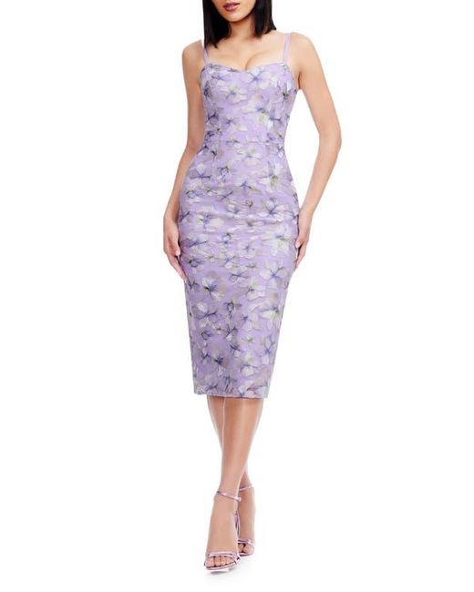 Dress the Population Purple Blakely Floral Embroidery Midi Dress