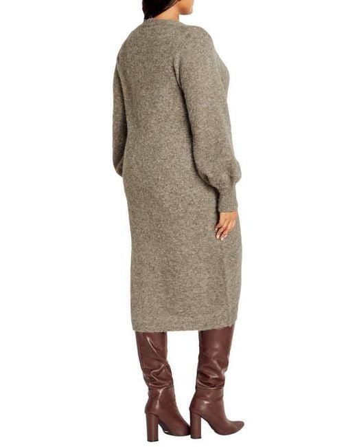 City Chic Women's Natural Eleni Button Front Long Sleeve Sweater Dress