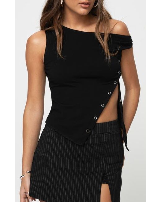 Princess Polly Black Karre One-Shoulder Side Snap Top