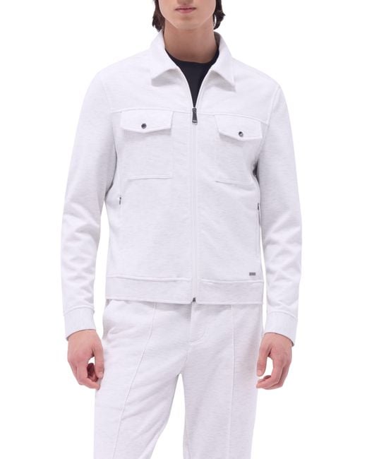 Bugatchi White Soft Touch Zip Knit Shirt Jacket for men