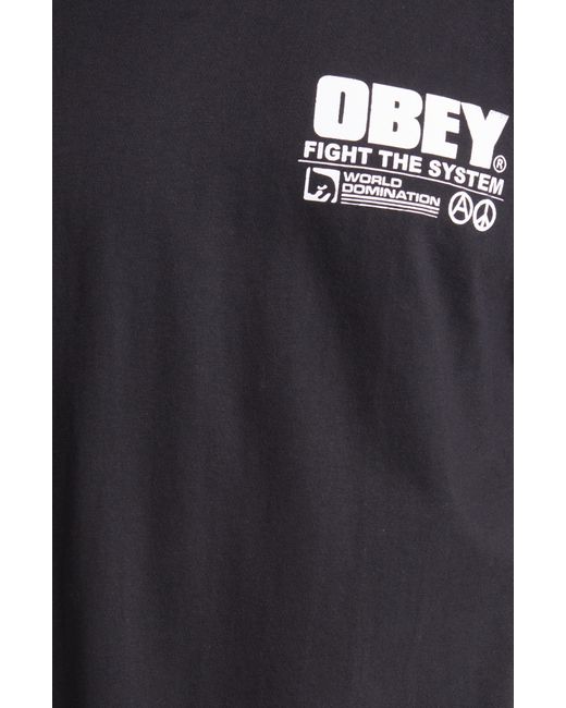 Obey Black Fight The System Graphic T-shirt for men