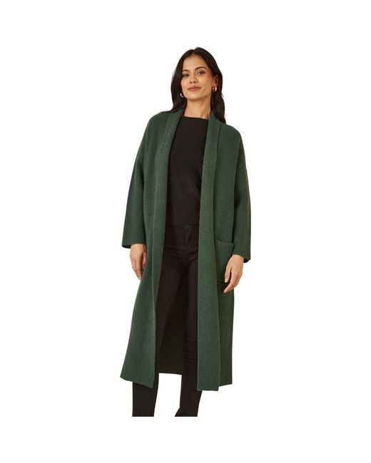 Yumi' Green Knitted Maxi Cardigan With Pockets