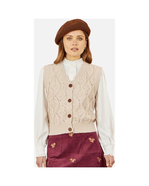 Yumi' Women's Red Button Up Chunky Cable Knit Waistcoat