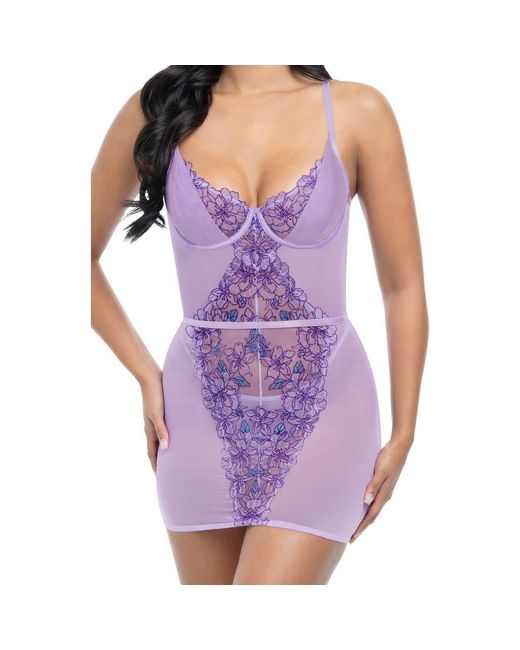 Oh La La Cheri Purple Underwire Chemise & G-String Set