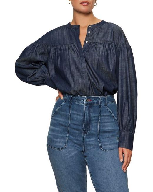 Sanctuary Blue Personal Best Shirred Button-Up Shirt