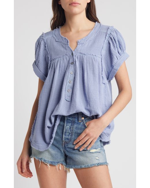 Free People Blue Horizons Double Cloth Top