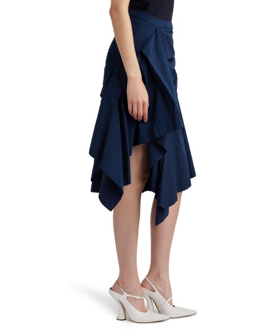 Dries Van Noten Blue Shy Pintucked Asymmetric Hem Skirt