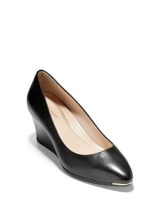 Cole Haan Grand Ambition Wedge Pump in Brushed Gold Leather (Black) - Lyst