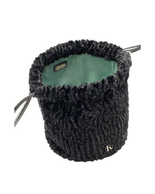 Frances Valentine Black Pouf Faux Fur Bucket Bag