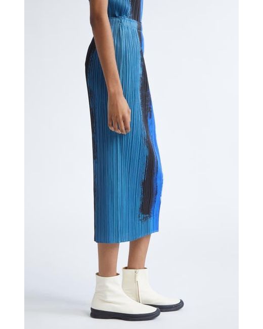 Pleats Please Issey Miyake Blue Jump Print Pleated Skirt