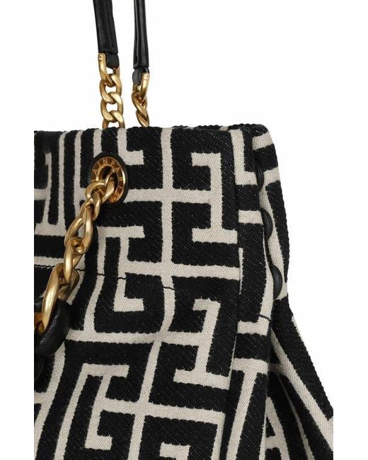 Balmain Black 1945 Soft Pb-Monogrammed Jacquard Canvas Tote Bag
