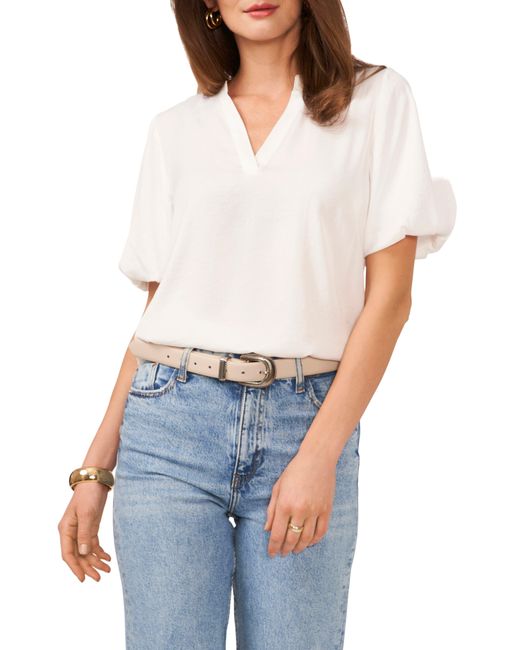 Vince Camuto White Hammered Satin Puff Sleeve Top