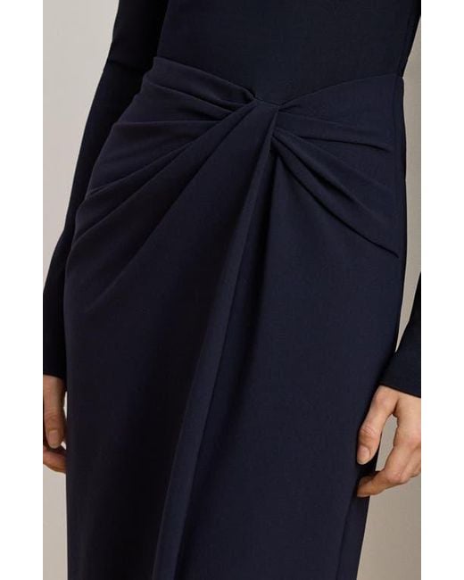 Ralph Lauren Blue Off The Shoulder Long Sleeve Rib & Crepe Gown