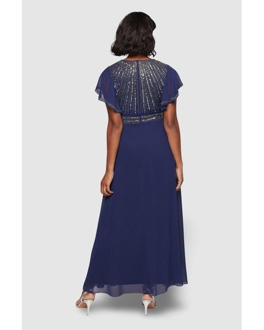 Wallis Embellished Ruffle Sleeve Maxi Dress in Blue | Lyst