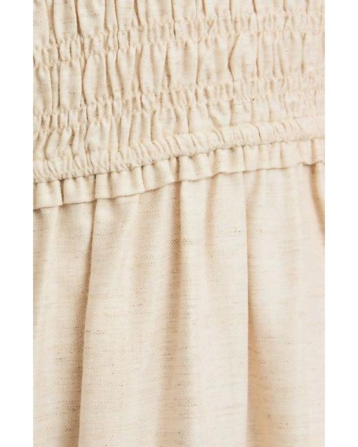 Knit & Lounge Natural Button-Front Midi Dress With Smocked Bodice And Ruffle Sleeves