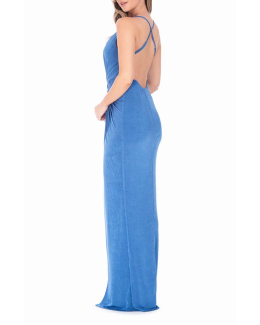 Katie May Blue Pixie Plunge Neck Twist Front Gown