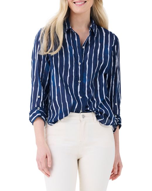 NIC+ZOE Blue Nic+zoe Watercolor Stripe Girlfriend Cotton Button-up Shirt