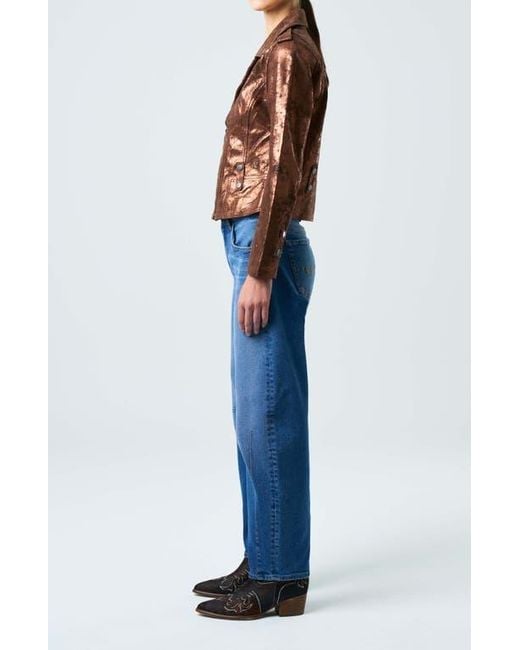 Velez Blue Leather Biker Jacket For