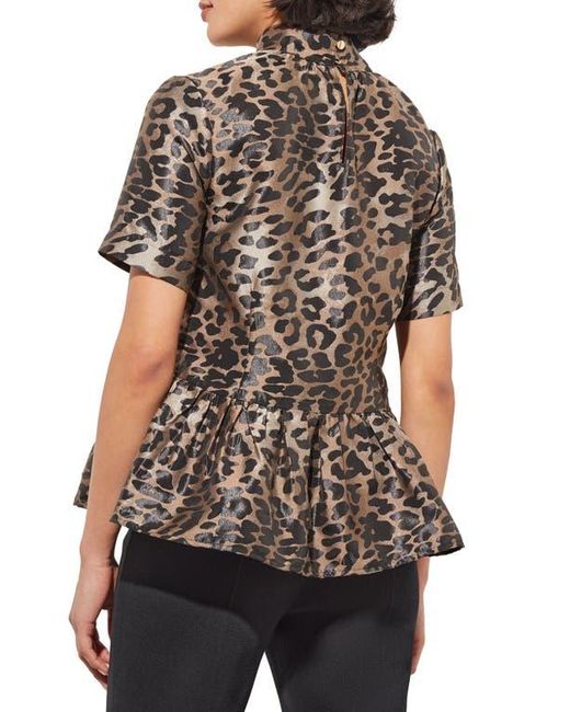 Ming Wang Black Leopard Print Peplum Top