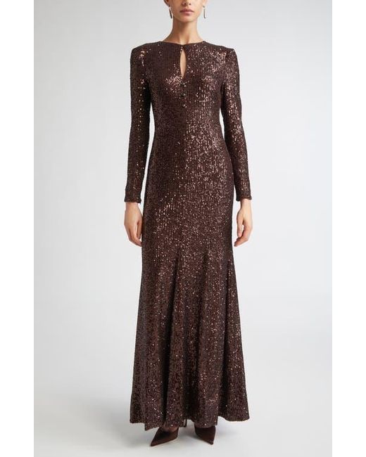 St. John Brown Long Sleeve Sequin Stretch Knit Gown