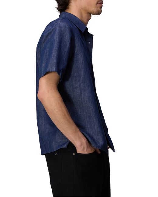 Rag & Bone Blue Dalton Hemp & Cotton Short Sleeve Button-up Shirt for men