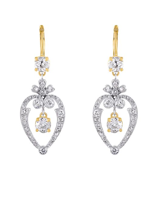 Mindi Mond Metallic Old Floral Heart Diamond Drop Earrings