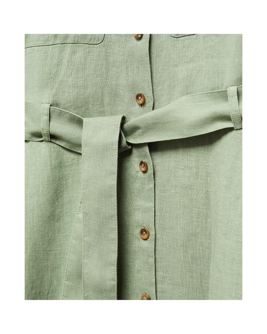 Mango Green Quito Tie Waist Linen Shirtdress