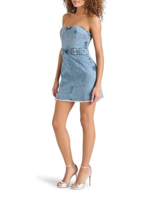 Steve Madden Blue Matilda Belted Strapless Denim Minidress