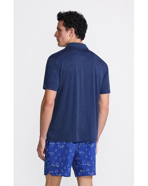 Lands' End Blue Upf 50 Short Sleeve Johnny Collar Polo Rash Guard Shirt for men