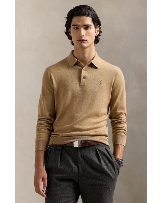Polo Ralph Lauren Black Long Sleeve Wool Polo Sweater for men