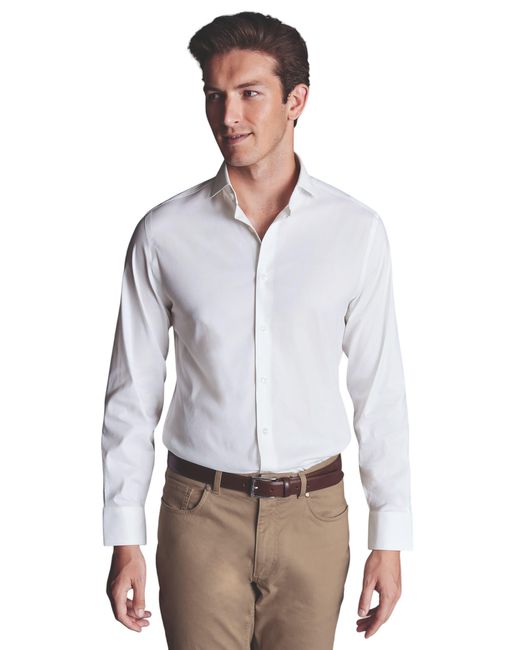 Charles Tyrwhitt White Non-iron Stretch Twill Slim Fit Shirt Single Cuff for men