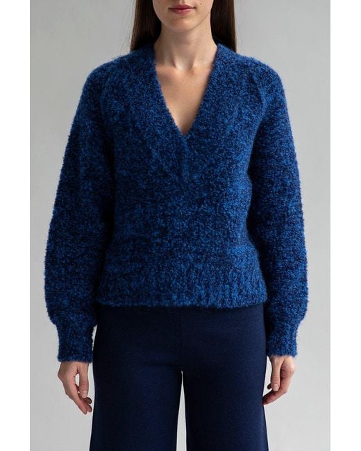 SSKEIN Blue V Neck Boucle Pullover