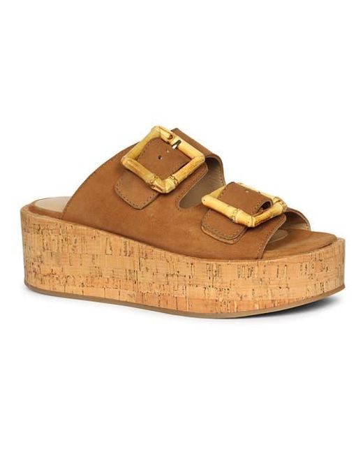 Jelavu Brown Corkie Wedge Cork Sandals With Double Suede Strap