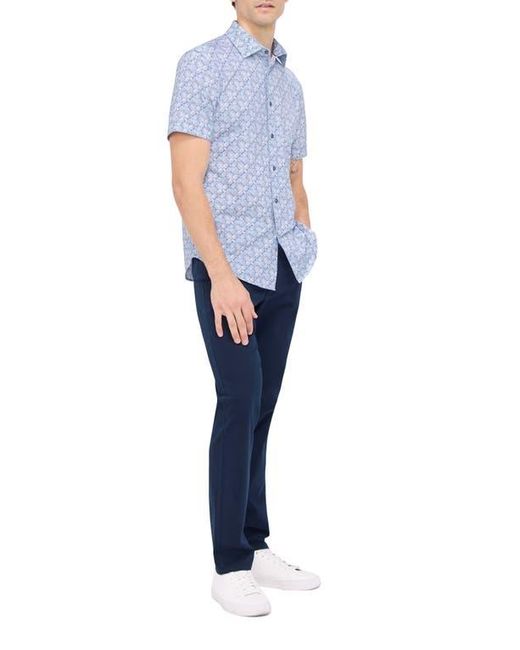 Bugatchi Blue Miles Ooohcotton Abstract Print Short Sleeve Button-Up Shirt for men