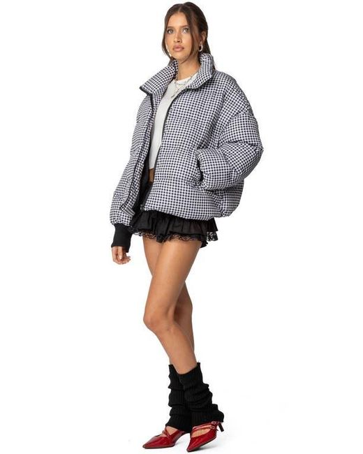 Edikted Black Gingham Oversize Quilted Puffer Jacket