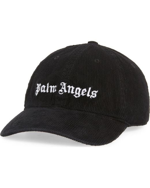 Palm Angels Black Logo Embroidered Corduroy Baseball Cap for men