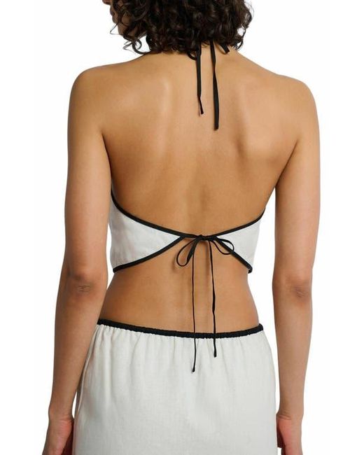 Onia White Air Linen Cropped Halter Top