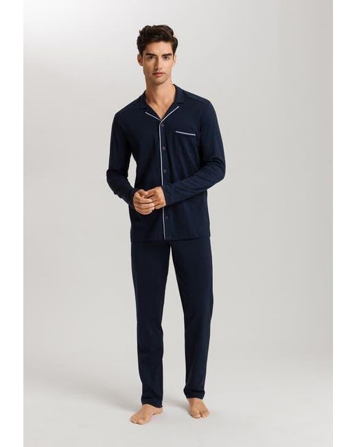 Hanro Blue Night And Day Button Front Cotton Pajama Set for men