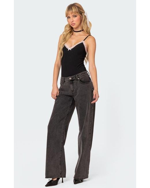 Edikted Black Gloria Lace Detail Rib Bodysuit