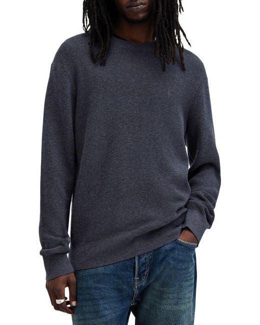 AllSaints Blue Oversize Cotton & Wool Waffle Crewneck Sweater for men