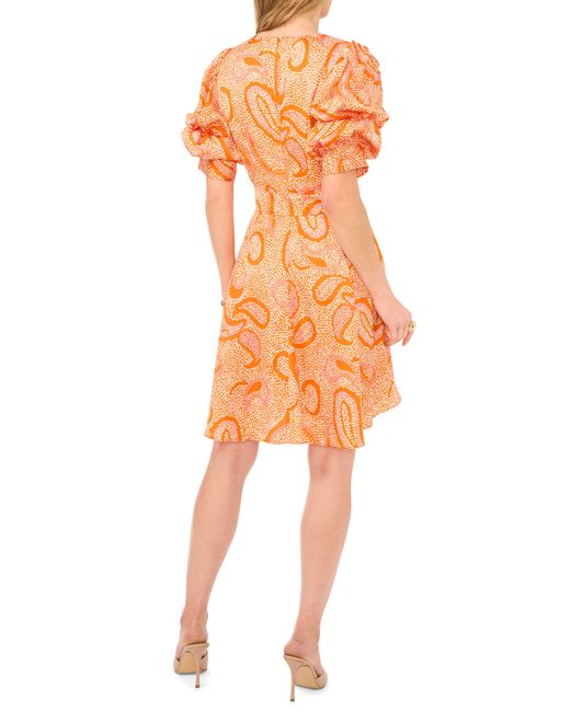 1.STATE Orange Abstract Print Bubble Sleeve Minidress