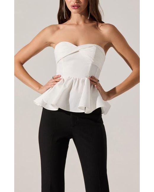 Astr White Melia Strapless Peplum Top