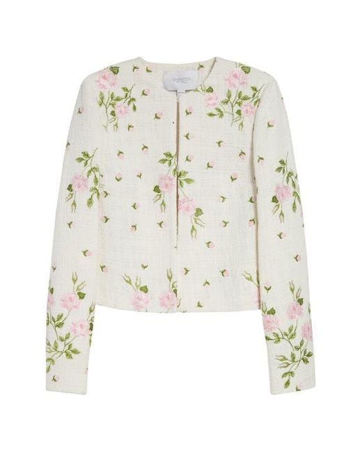 Giambattista Valli Rose Embroidered Cotton Blend Jacket in White