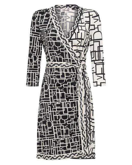 Diane von Furstenberg Black Hera Logo Print Wrap Dress