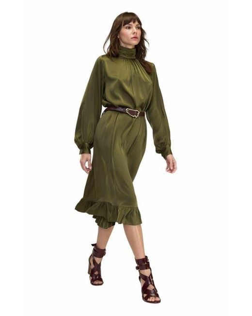 green charmeuse dress Sage Ruched Halter Keyhole Back Charmeuse Mermaid Bridesmaid Dress main image 1