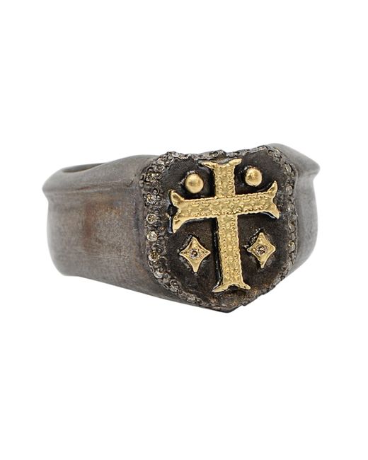 Armenta Metallic Cross Shield Signet Ring for men