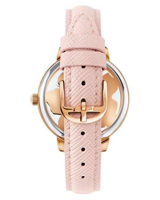 Ted Baker Pink Lilabel Leather Strap Watch, 36Mm